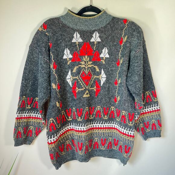 Vintage 1980's Country Concepts Mock Neck Christmasy Metallic Sweater‎ XL - Picture 1 of 8